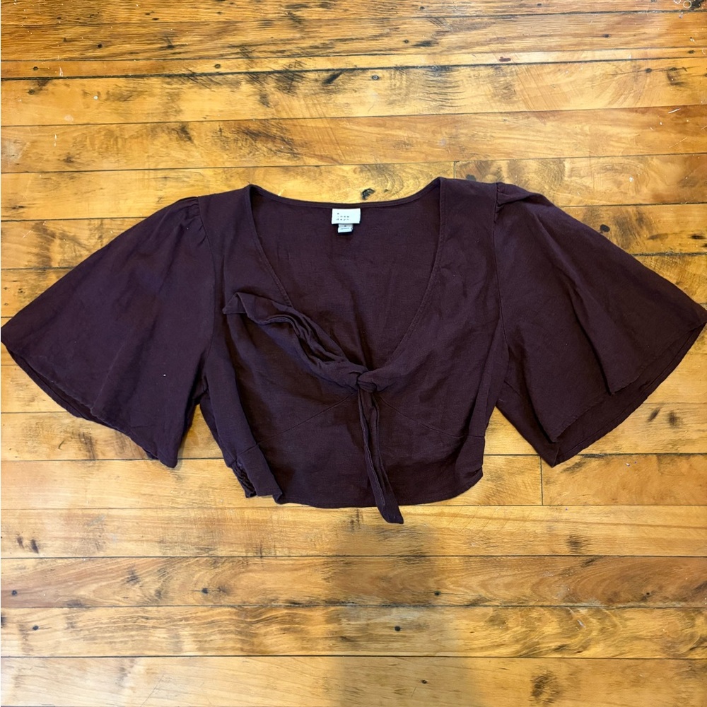 a new day Dark Brown Tie-Front Blouse